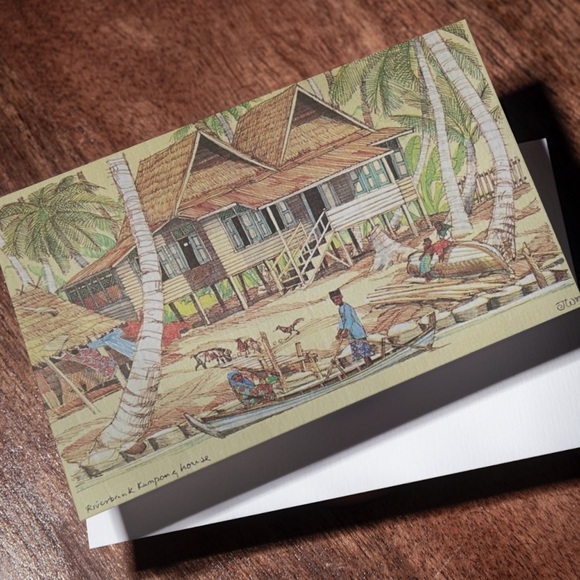 Hand Drawn Malaysian Greeting Card - Kampong House - Picture 1 of 11